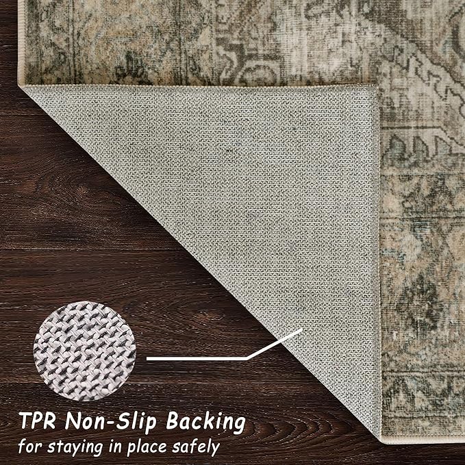 vivorug Runner Rug 2'x8' Vintage Washable Non-Slip Runners for Hallways Kitchen Entryway Laundry Room Carpet Hallway Runner Olive