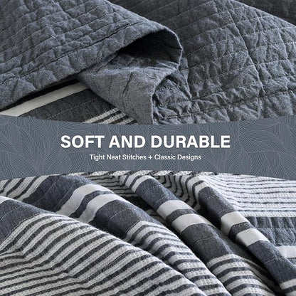 SahSahCasa 128"x120" 100% Cotton Oversized California King XL Bedspread Coverlet Quilt Set, Cal King Quilted Bedspread Extra Large Quilt, Bed Spread Lightweight Comforter, 3pc, Slate Gray