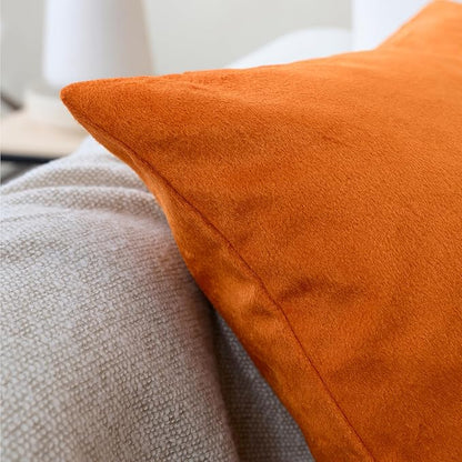 Encasa XO Velvet Throw Pillow Covers 20x20 in (50x50 cm) - Orange - Set of 2 No Inserts, Only Pack of 2 Cases | Soft Square Decorative Euro Shams Cushion Cover for Couch, Sofa