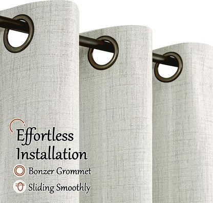Lajode 100% Blackout Curtains for Living Room 84 Inch Length 2 Panels Set, Thermal Insulated Light Blocking Boho Faux Linen Window Curtains for Bedroom, Bronze Grommet, Each 52" Wide, Light Grey