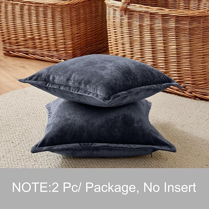 Velvet Pillow Covers 2 Pack Soft 26x26 Pillow Covers Solid Square Euro Shams Decorative Couch Pillow Cases with Wide Border for Sofa Bed Home Decor,Blue Gray