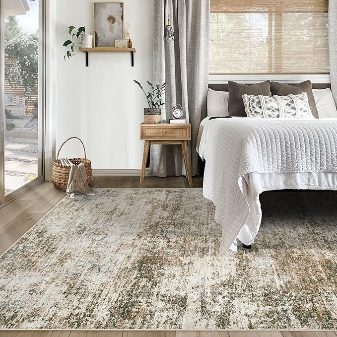 5x7 Area Rugs for Living Room, Washable Modern Abstract Large Area Rug Neutral Soft Non Slip Kids Rug Stain Resistant Indoor Carpet for Bedroom Nursery Dining Room Home Office(Brown, 5'x7')