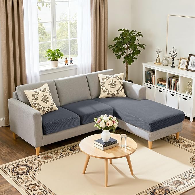 Hokway Chaise Cover Set Individual Couch Cushion Slipcovers Reversible Cushion Protector for L-Shape Sofa