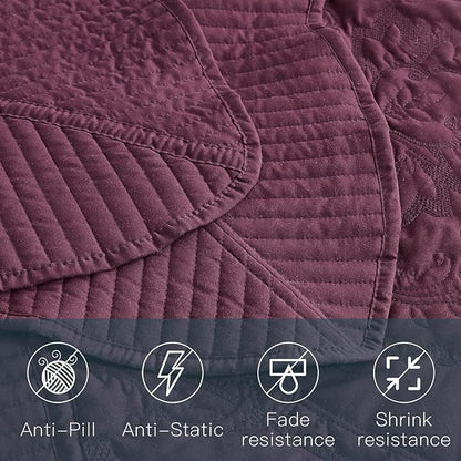 CHIXIN Bedspread Coverlet Quilt Set Full Size - Lightweight Bedding Cover - Beautiful Stitching - 5 Piece Reversible Bedspread - Gorgeous Damask Paisley Pattern (Full, Purple)