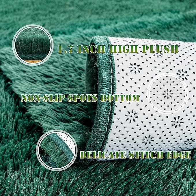 Large 9x12 Area Rugs for Living Room, Ultra Soft Shag Living Room Rug Thick Fluffy Rug for Bedroom, Plush Fuzzy Carpet for Girls Boys Kids Room Non Slip Dorm for Home Decor Aesthetic, Dark Green