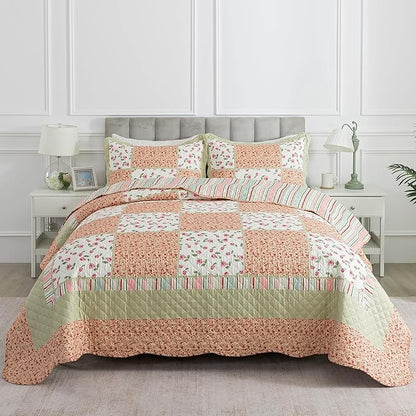 HoneiLife King Size Quilt Sets - 3 Piece Microfiber Quilt Set Lightweight Bedspreads Reversible Coverlets Rustic Bed Cover King Quilt Bedding Set All Season Use