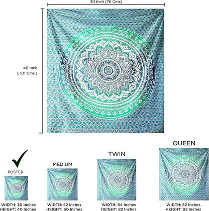 raajsee Indian Cotton Green Tapestry Mandala Wall Hangings- Tapestry For Bedroom - Indie Wall Tapestry Hippie Room Decor - Boho Small Tapestrys Aesthetic 30x40 Inches