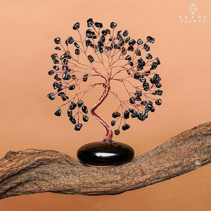 KARMAPLEDGE Black Obsidian Crystal Tree of Life Gifts for Women, Home and Office Desk Decor, 7 Chakra Reiki Healing, Tree for Positive Energy, Good Luck, Money, Meditation, Birthday Gifts