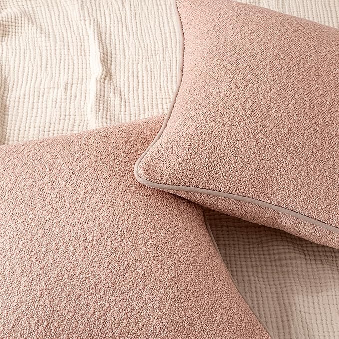 Amazon Basics Boucle Throw Pillow Covers for Couch, Living Room, Home Decor with Hidden Zipper, Pink, 22×22in, Pack of 2