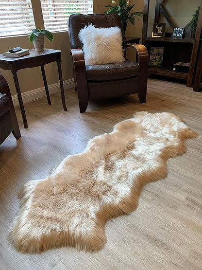 LAMBZY Faux Sheepskin Super Soft Hypoallergenic Silky Shag Rug for Living Room, Kids Room, Sofa (Double 2'x6', Beige)