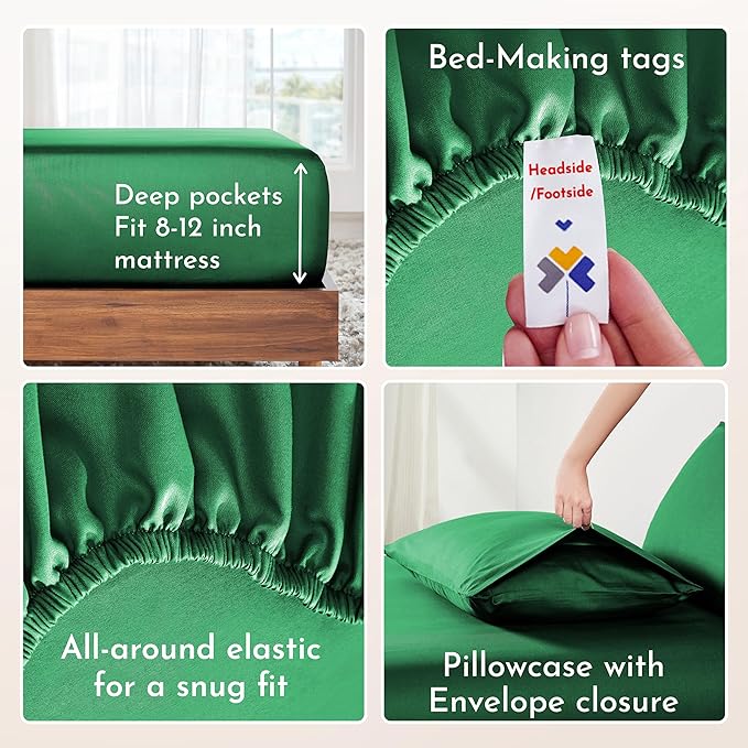 California Design Den Natural 100% Cotton Bed Sheets Twin Size Set - Soft Sateen Twin Sheets with Deep Pockets, Breathable and Durable Bedding Set for Dorm Rooms, College (Emerald Green)