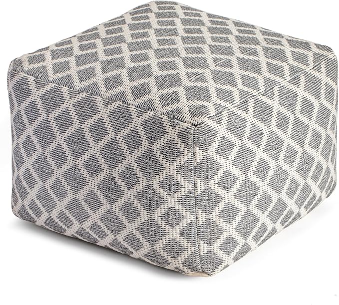 Anji Mountain 100% Handmade & Handcrafted Comfortable Home Décor Pouf Ottoman Footrest for Living Room, Bedroom, Nursery, Kidsroom, Patio Furniture - (22" x 22" x 16"- Gray,Ivory)