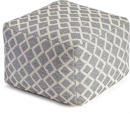 Anji Mountain 100% Handmade & Handcrafted Comfortable Home Décor Pouf Ottoman Footrest for Living Room, Bedroom, Nursery, Kidsroom, Patio Furniture - (22" x 22" x 16"- Gray,Ivory)