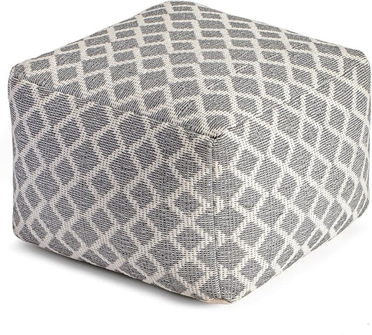 Anji Mountain 100% Handmade & Handcrafted Comfortable Home Décor Pouf Ottoman Footrest for Living Room, Bedroom, Nursery, Kidsroom, Patio Furniture - (22" x 22" x 16"- Gray,Ivory)