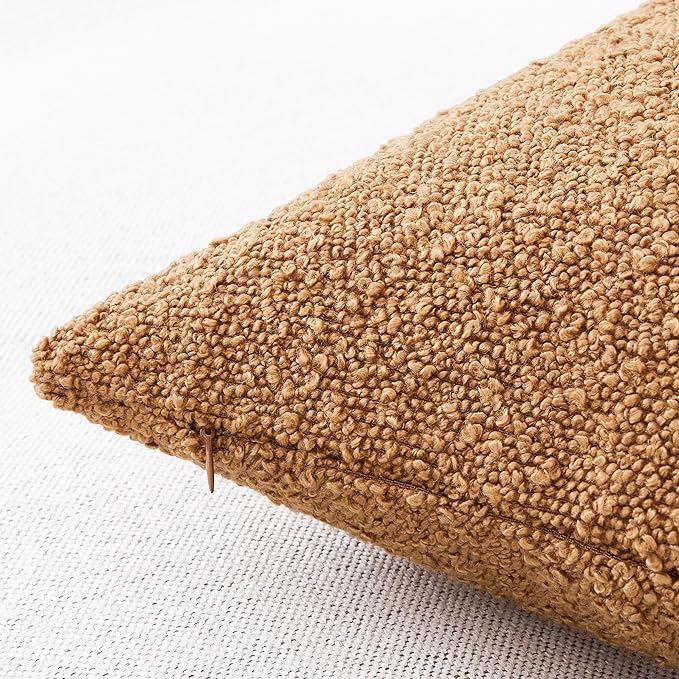 Mixhug Decorative Boucle Throw Pillow Covers, Tobacco Brown, 18 x 18 Inches, Pack of 2 - Textured Boho Pillow Covers for Couch and Bed