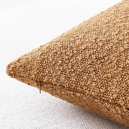 Mixhug Decorative Boucle Throw Pillow Covers, Tobacco Brown, 12 x 20 Inches, Pack of 2 - Textured Boho Pillow Covers for Couch and Bed