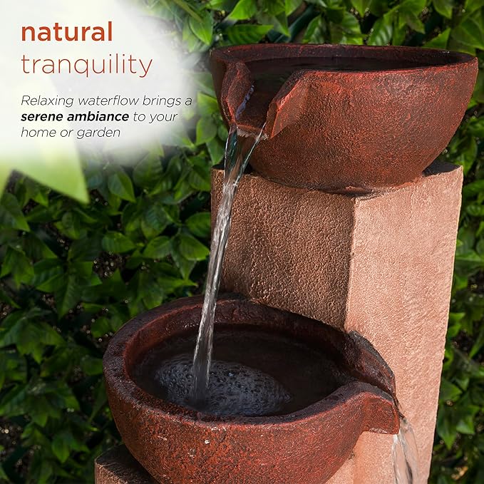 Alpine Corporation ZEN398 35” Outdoor 3-Tiered Modern Pots Water Fountain – Elegant Rustic Floor Fountain for Garden, Patio, Yard, Outdoor Spaces, Relaxing Water Feature, Bronze