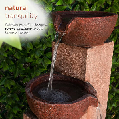Alpine Corporation ZEN398 35” Outdoor 3-Tiered Modern Pots Water Fountain – Elegant Rustic Floor Fountain for Garden, Patio, Yard, Outdoor Spaces, Relaxing Water Feature, Bronze