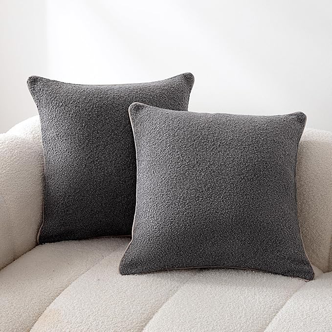 Amazon Basics Boucle Throw Pillow Covers for Couch, Living Room, Home Decor with Hidden Zipper, Grey, 18×18in, Pack of 2