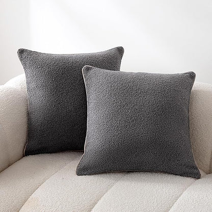Amazon Basics Boucle Throw Pillow Covers for Couch, Living Room, Home Decor with Hidden Zipper, Grey, 18×18in, Pack of 2