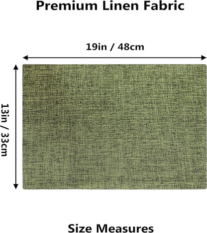 Home Brilliant Linen Cloth Placemats Set of 4 Heat Resistant Dining Table Place Mats Table Mat Kitchen for Wedding Holiday Parties Decor, Green