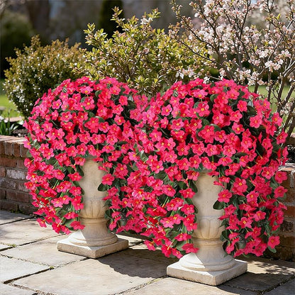 HyeFlora Artificial Fake Outdoor Outside Hanging Plants Flowers Vines for Spring Decoration, 2PCS Faux Silk Hotpink Daisy Mums UV Resistant Look Real Orchid Vine for Indoor Home Balcony Porch Planter