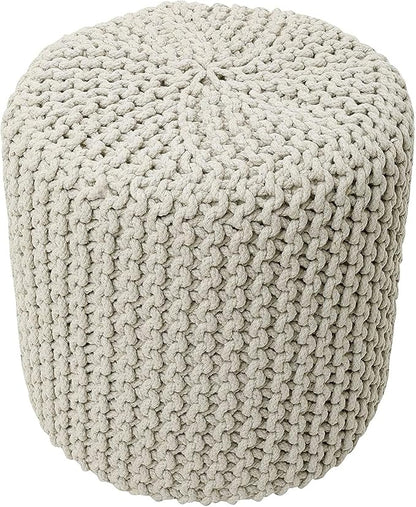 REDEARTH · Cylindrical Hand Knitted Pouf - Foot Stool Ottoman - Cord Boho Pouffe - Cotton Round Poof for Home Decor - Living Room - Nursery - Bedroom - Patio (16" x 16" x 16") - Ivory, Set of 2