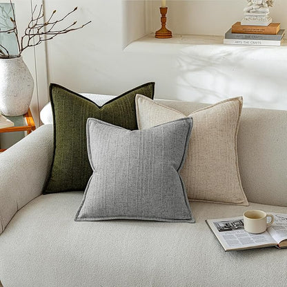 a moment Linen Pillow Covers Set of 2,Boho Farmhouse Throw Pillowcases Neutral Textured Decorative Covers for Couch Sofa,Soft Linen Blend Accent Case Cushion Living Room Home Decor 20"x12"Sky Gray