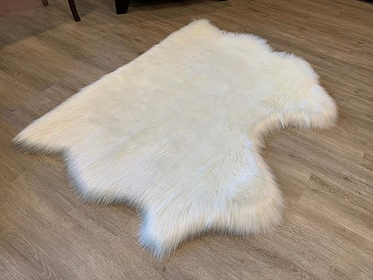 LAMBZY Faux Sheepskin Super Soft Hypoallergenic Silky Shag Rug for Living Room, Kids Room, Sofa (Double Side by Side 3'x4, White)