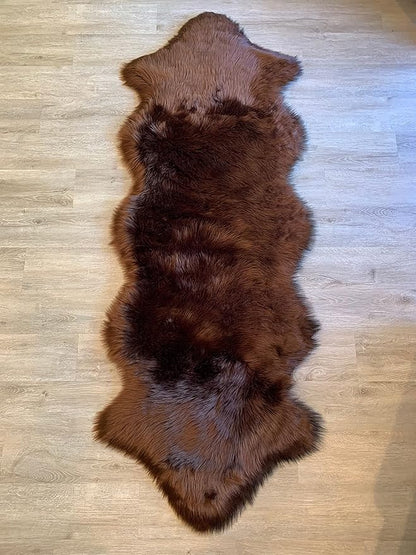 LAMBZY Faux Sheepskin Super Soft Hypoallergenic Silky Shag Rug for Living Room, Kids Room, Sofa (Double 2'x6', Brown)
