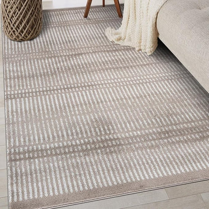 Rugshop Contemporary Stripe Lines High Traffic Living Room,Bedroom,Kitchen, Home Office High Traffic Living Room,Bedroom,Kitchen, Home Office Area Rug 5' x 7' Beige