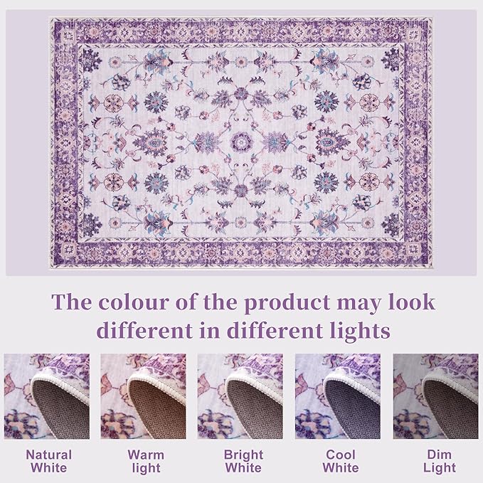 Tangsoo Runner Rug Hallway 2x6 Washable Carpet Runner Boho Vintage Floral Distressed Print Non Slip Soft Low-Pile Indoor Rug for Kitchen, Entryway, Bedroom, Laundry, Hallway Runner (Purple)