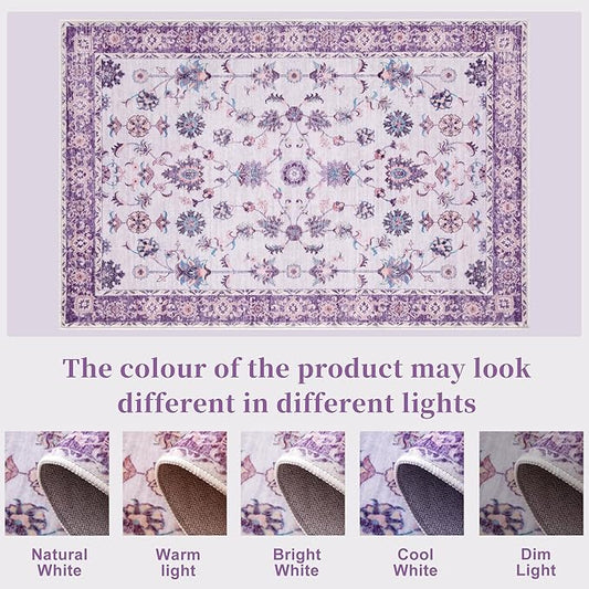 Tangsoo Runner Rug Hallway 2x6 Washable Carpet Runner Boho Vintage Floral Distressed Print Non Slip Soft Low-Pile Indoor Rug for Kitchen, Entryway, Bedroom, Laundry, Hallway Runner (Purple)