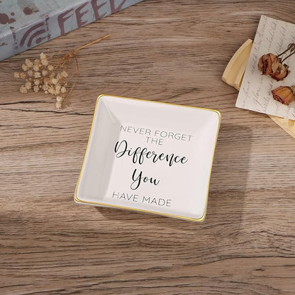 JoycuFF Thank You Gift for Women, Coworker Friends Teacher Retirement Gifts for Coworker Women Inspirational Ceramic Trinket Tray Gift for Colleague Leaving Job