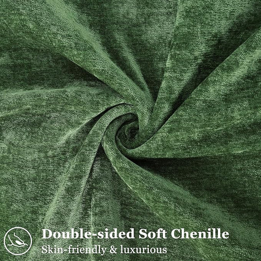 decorUhome Spring Couch Throw Pillow Covers 18x18 Set of 2, Decorative Soft Velvet Neutral Chenille Pillow Covers with Elegant Design for Sofa Bed Living Room Home Decor, Moss Green