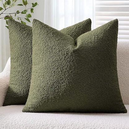 ANRODUO Pack of 2 Textured Boucle Throw Pillow Covers Soft Moss Green Decorative Accent Solid Pillow Cases Cozy Modern Couch Cushion Case for Sofa Bedroom Living Room Spring Home Decor, 20 x 20 Inch