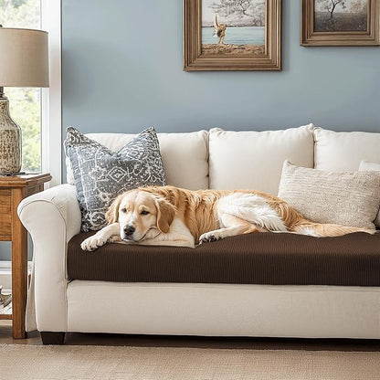 CHUN YI Stretch Couch Cushion Cover Suitable for 3 Settee, Sofa Seat Slipcover with Spandex Jacquard Fabric(Large,Chocolate)