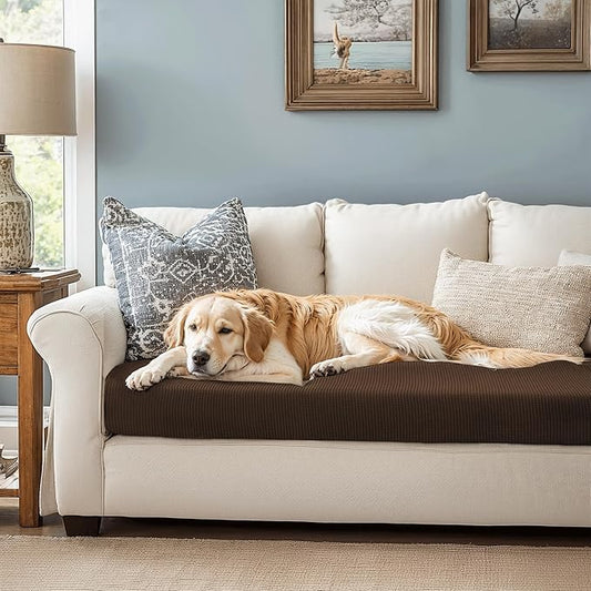 CHUN YI Stretch Couch Cushion Cover Suitable for 3 Settee, Sofa Seat Slipcover with Spandex Jacquard Fabric(Large,Chocolate)