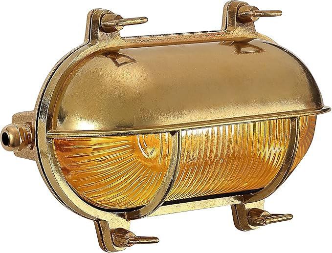 BLINKO Nautical Brass Bulkhead Wall Light,Vintage Retro Wall Sconce,Industrial Lighting Fixtures,Mid Century Modern Decorative Light,IP 65 Precision Waterproof,Outdoor Indoor Deco,Lampshade Only