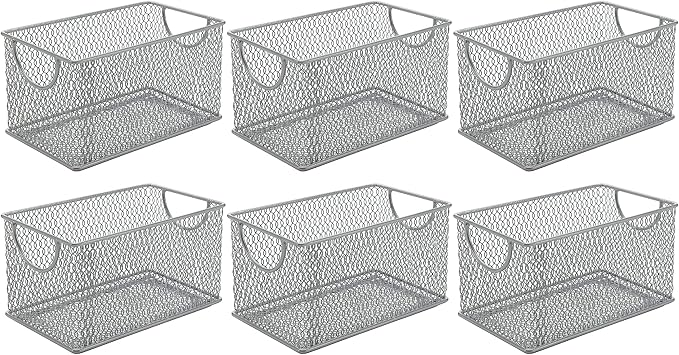 YBM HOME Mesh Storage Box, Silver Mesh Great for School Home or Office Supplies, Books , Computer Discs and More (6, 7.75 x 4.3 x 4.3)