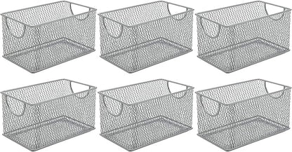 YBM HOME Mesh Storage Box, Silver Mesh Great for School Home or Office Supplies, Books , Computer Discs and More (6, 7.75 x 4.3 x 4.3)
