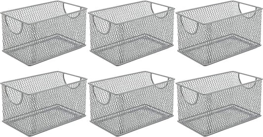 YBM HOME Mesh Storage Box, Silver Mesh Great for School Home or Office Supplies, Books , Computer Discs and More (6, 7.75 x 4.3 x 4.3)