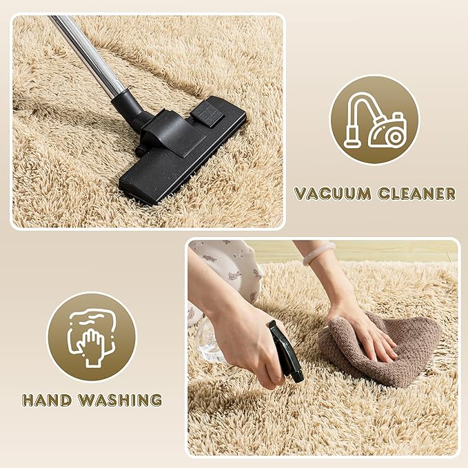 Small Rugs for Bedroom, Fuzzy Throw Rug for Living Room Dorm, Soft Fluffy Bedroom Rug, Non Slip Shag Rugs, Modern Indoor Home Decor Aesthetic, 2x3 Feet, Camel
