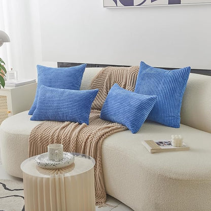 Home Brilliant Blue Pillow Covers Striped Corduroy Euro Sham 24 inch Throw Pillow Cover Decorative Pillow Cases for Bed, 24x24 inch, Blue
