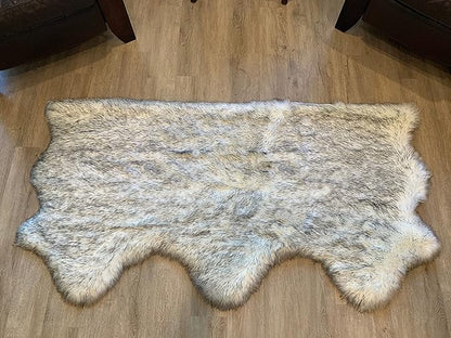 LAMBZY Faux Sheepskin Super Soft Hypoallergenic Silky Shag Rug for Living Room, Kids Room, Sofa (Triple Side by Side 3'x6', White/Black Tips)
