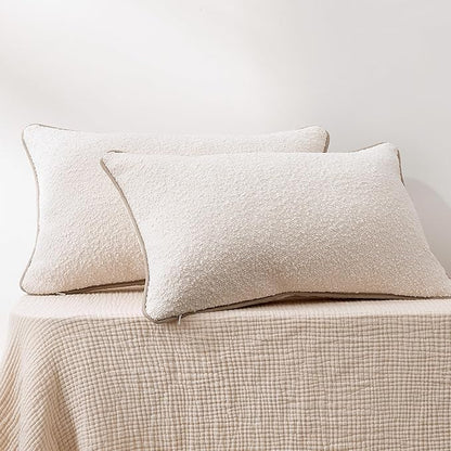 Amazon Basics Boucle Lumbar Throw Pillow Covers for Couch, Living Room, Home Decor with Hidden Zipper, White, 12×20in, Pack of 2