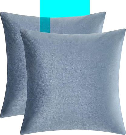 GIGIZAZA Decorative Throw Pillow Covers 16x16,Set of 2 Stone Blue Square Couch Pillow Covers,Velvet Sofa Boho Cushion Pillows