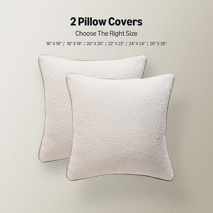 Amazon Basics Boucle Throw Pillow Covers for Couch, Living Room, Home Decor with Hidden Zipper, White, 24×24in, Pack of 2