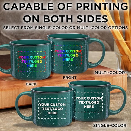 DISCOUNT PROMOS Custom Ceramic Campfire Coffee Mugs 13 oz. Set of 100, Personalized Bulk Pack - Perfect for Tea, Espresso, Cappuccino, Hot Cocoa - Green