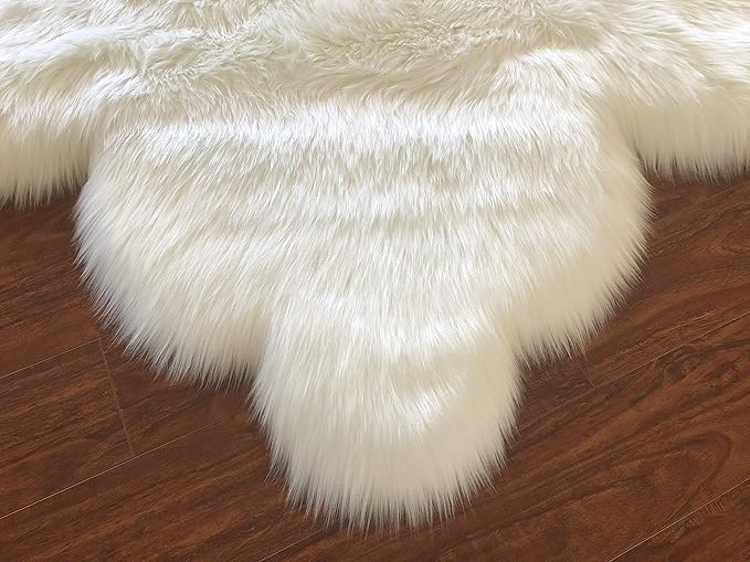 LAMBZY Faux Sheepskin Hypoallergenic,Super Soft Faux Bear Skin Silky Shag Rug (4'x6', White)